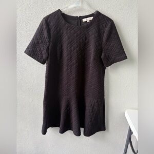 Loft Black Short Sleeve Quilted Drop waist Round neckline Size L Cocktail Office